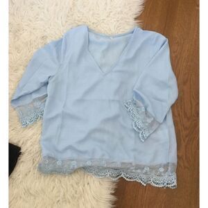 Shein Light Blue Lace Trim Top XS